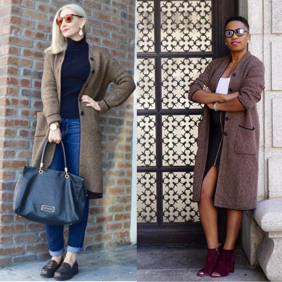 NWOT J.Jill Haley Topper Coat Cardigan Sz.M Brown Textured Knit Duster Fall - Picture 2 of 14